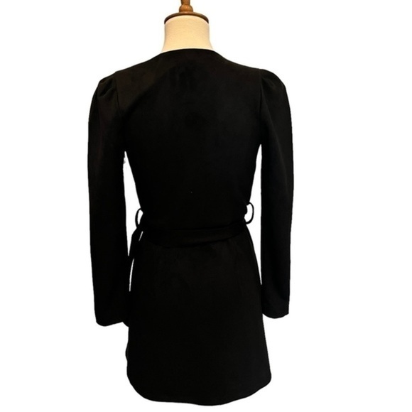 jason wu black suede wrap dress long sleeves mini with waist belt size XS - Picture 3 of 12